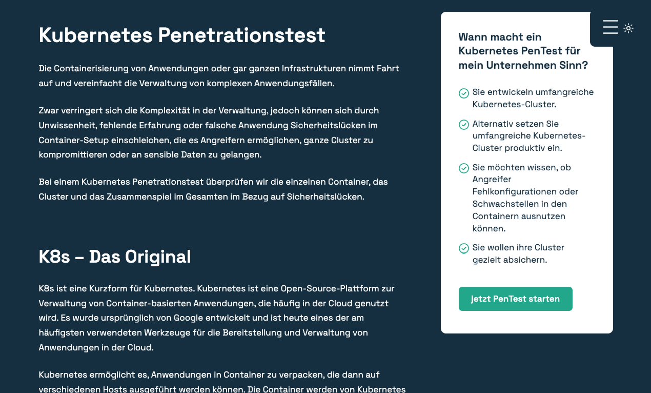 Kubernetes Penetrationstest zur Überprüfung von Sicherheitslücken in Container-basierten Anwendungen und Clustern.