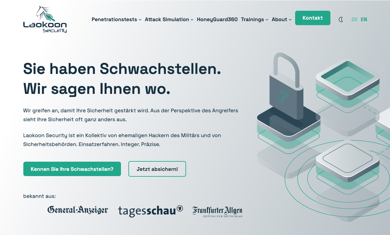 Laokoon Security Website mit Fokus auf Sicherheit und Schwachstellenanalyse für Unternehmen.