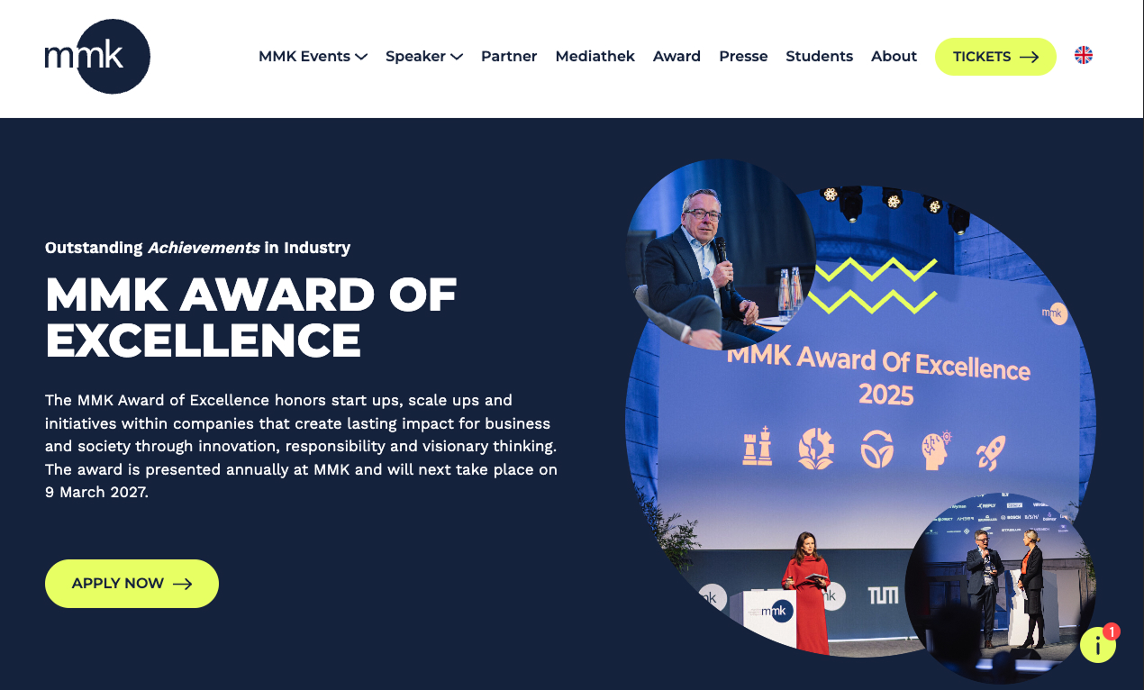 MMK Award of Excellence 2025: Auszeichnung für innovative Unternehmen und Initiativen in der Industrie.