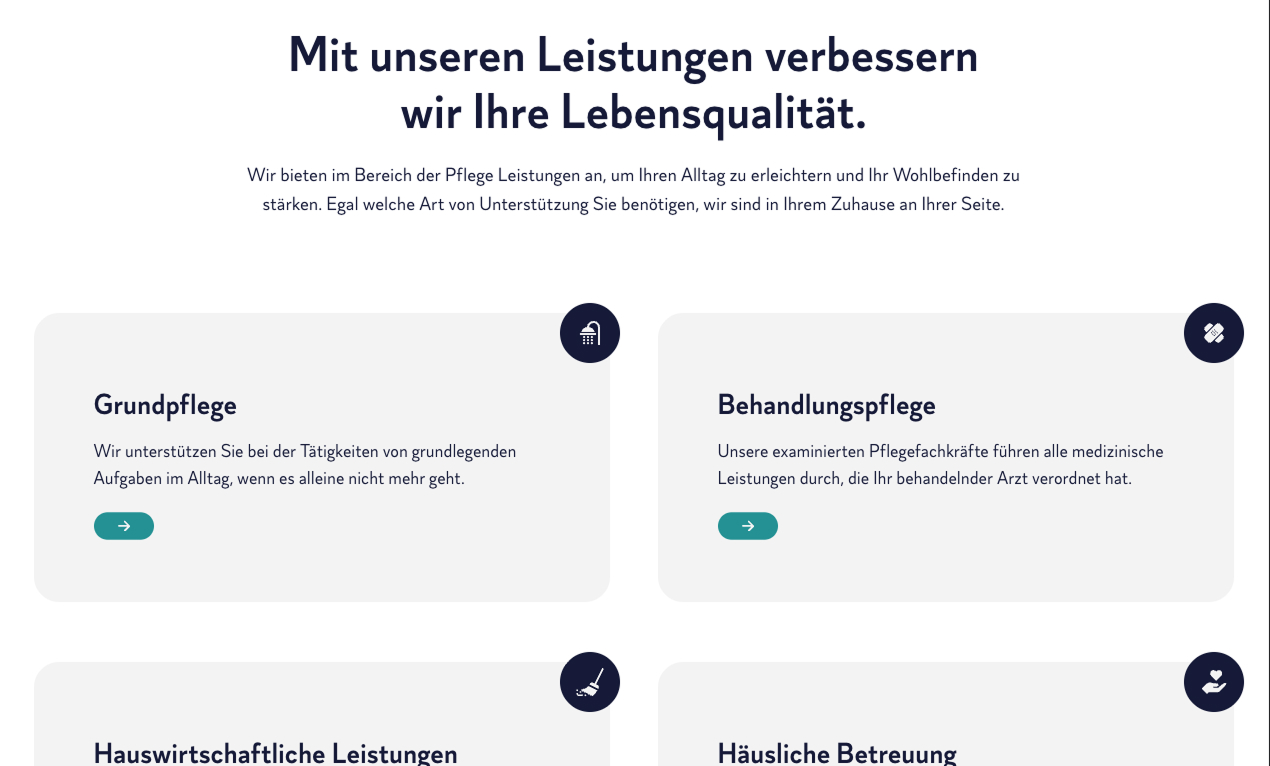 Pflegedienstleistungen zur Verbesserung der Lebensqualität im Alltag und Unterstützung zu Hause.