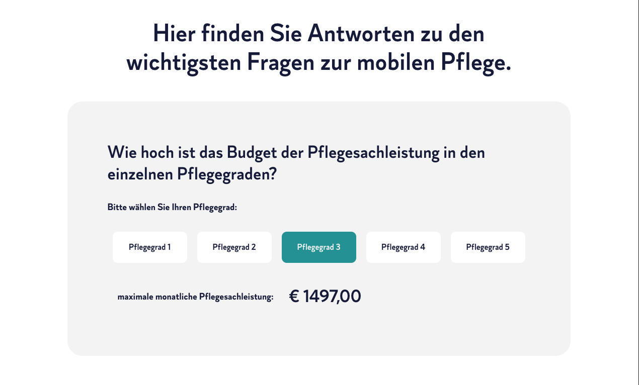 Budget für Pflegesachleistungen im Pflegegrad 3: 1497,00 Euro monatlich. Antworten zur mobilen Pflege.