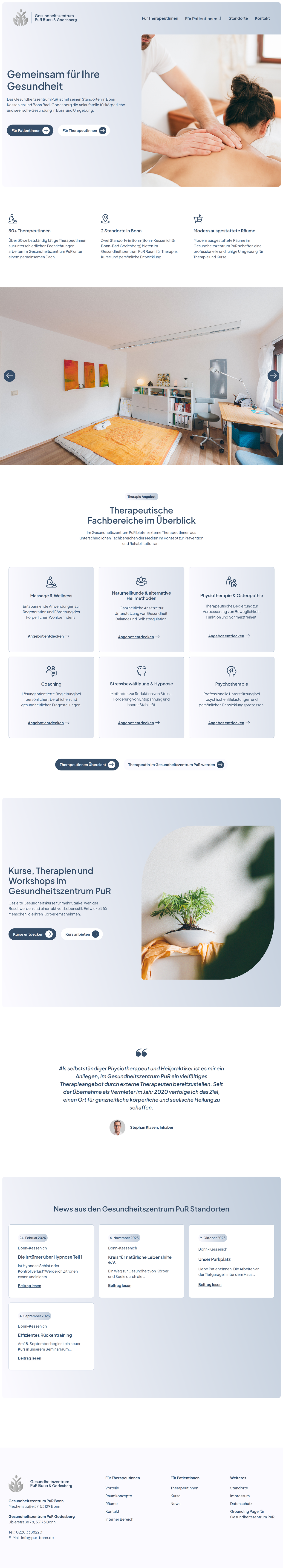 Therapieräume im Gesundheitszentrum PuR mit hellen Farben und modernen Möbeln für Wohlbefinden und Gesundheit.