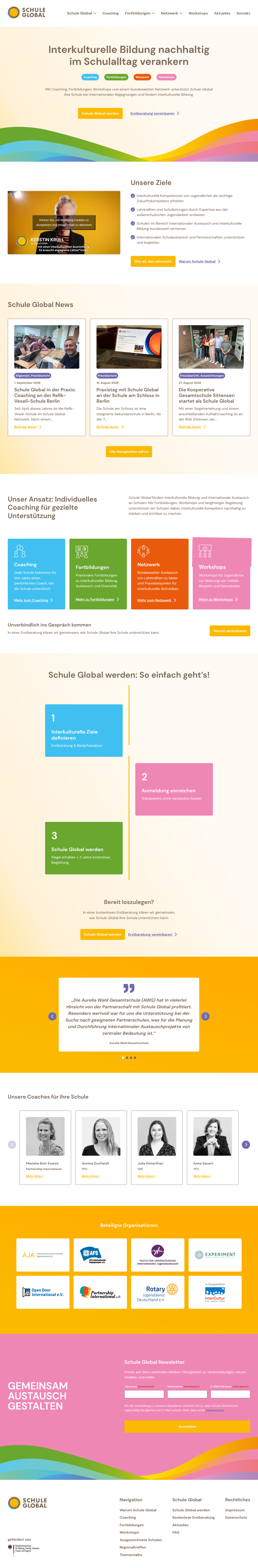 Interkulturelle Bildung nachhaltig im Schulalltag verankern – Schule Global Website Übersicht.