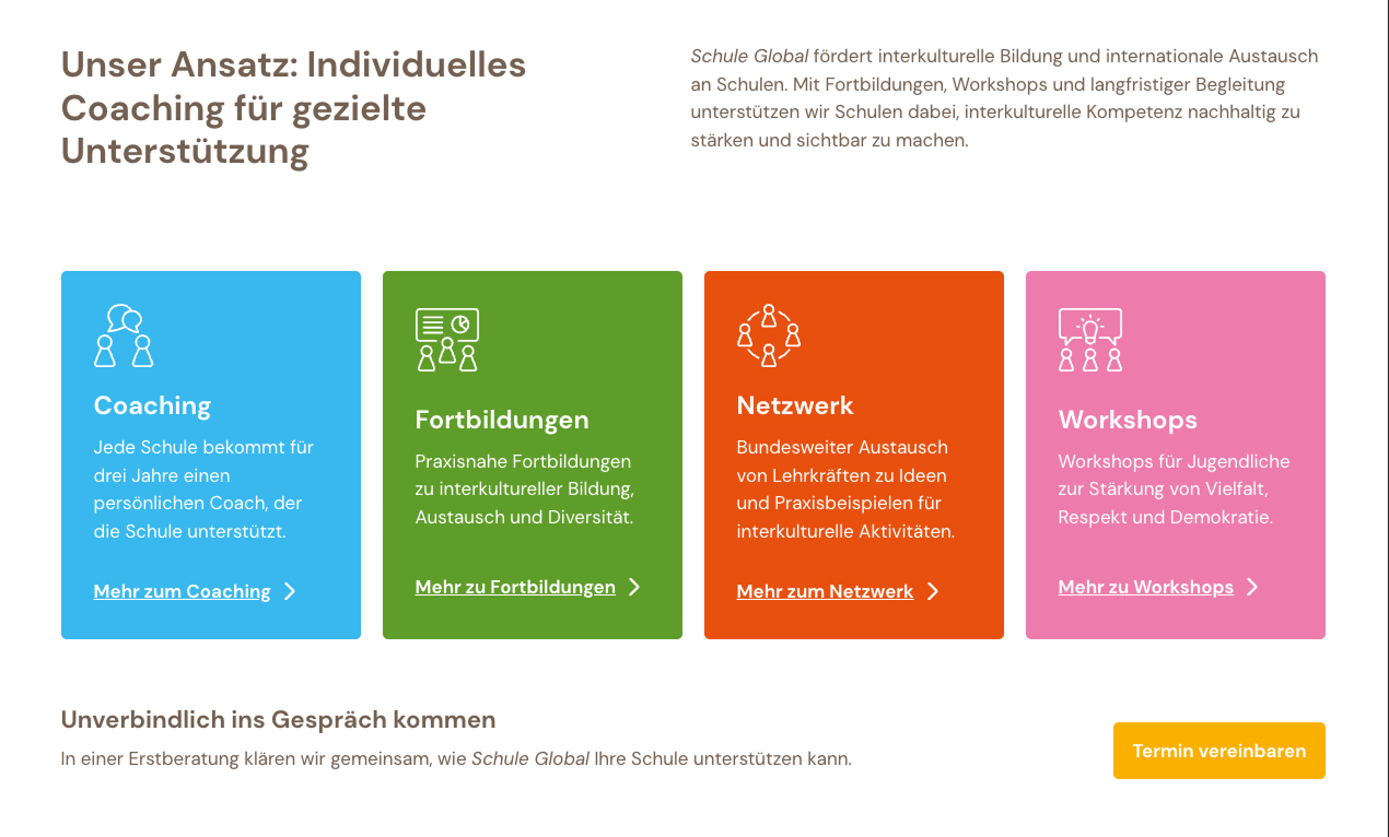 Individuelles Coaching und Fortbildung für interkulturelle Unterstützung an Schulen. Workshops und Netzwerkangebote.